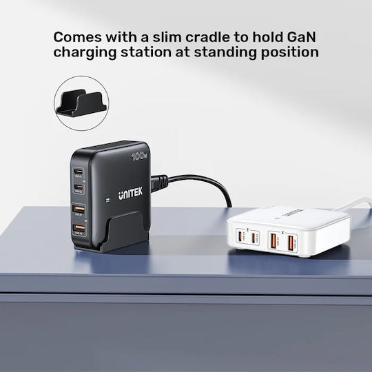 Unitek Φορτιστής Χωρίς Καλώδιο GaN με 2 Θύρες USB-A και 2 Θύρες USB-C 100W Quick Charge 3.0 Μαύρος (P1229ABK) - Image 9