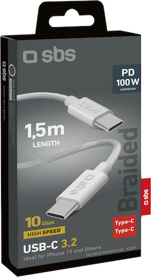 Καλώδιο Sbs Usb-c 3.2 100w Pd 1.5m Λευκο - Image 2