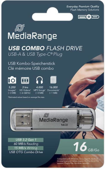 Mediarange Usb 3.0 Combo Flash Drive Usb Type C 16gb Silver - Image 4