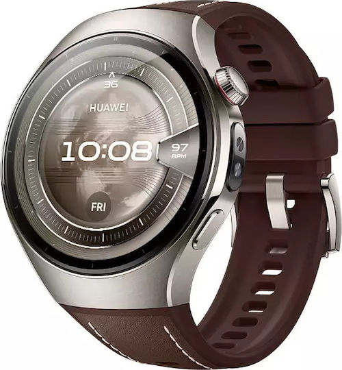 Huawei Watch 5 Titanium 46mm Αδιάβροχο με eSIM και Παλμογράφο (Καφέ)