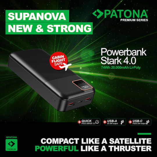 Patona Stark 4.0 Power Bank 20000mAh 22.5W με 2 Θύρες USB-A και Θύρα USB-C Power Delivery Μαύρο - Image 2