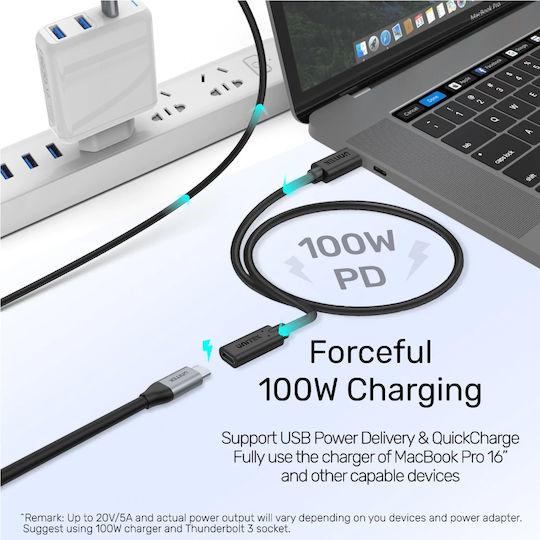 Unitek USB 3.2 Cable USB-C male - USB-C female 100W Μαύρο 1m (C14086BK-1M) - Image 9