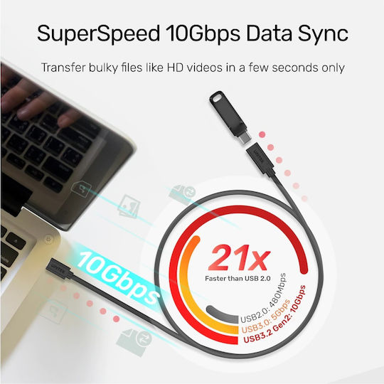 Unitek USB 3.2 Cable USB-C male - USB-C female 100W Μαύρο 1m (C14086BK-1M) - Image 8
