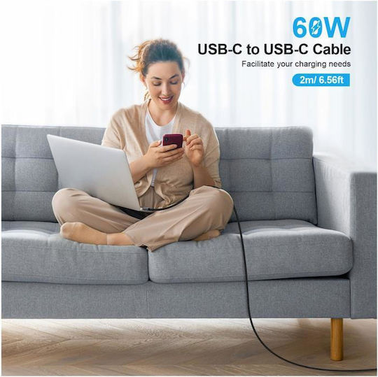 Choetech USB 2.0 Cable USB-C male - USB-C 60W Μαύρο 1.2m - Image 7