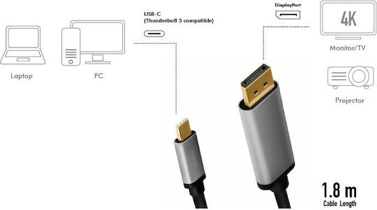 LogiLink USB 3.2 Cable USB-C male - DisplayPort Χρυσό 18m CUA0100 - Image 3