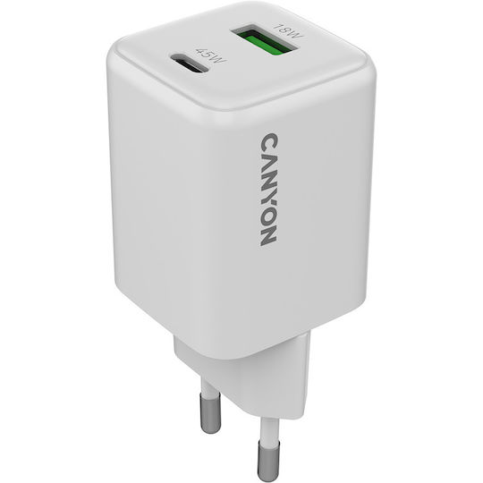 Canyon Φορτιστής Χωρίς Καλώδιο GaN με Θύρα USB-A και Θύρα USB-C 45W Power Delivery Λευκός - Image 3