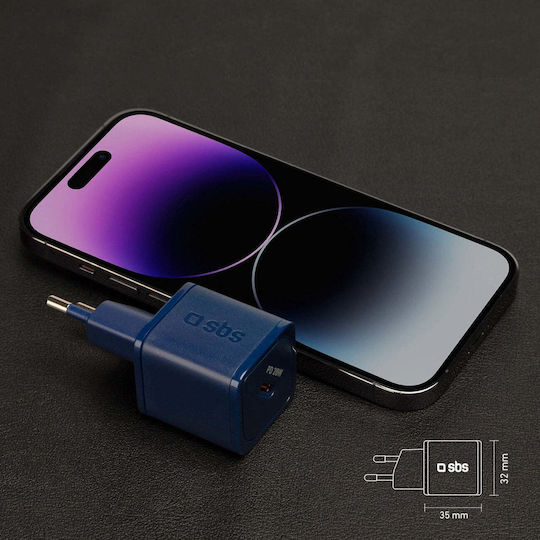 SBS Φορτιστής Χωρίς Καλώδιο GaN με Θύρα USB-C 20W Power Delivery Μπλε (TRGAN1C20B) - Image 4