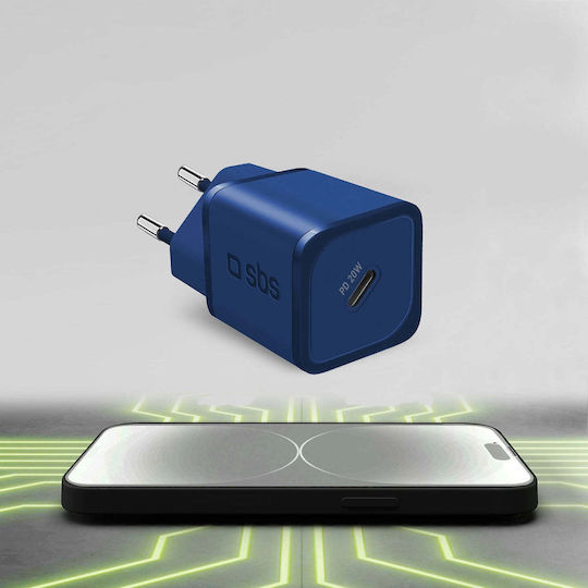 SBS Φορτιστής Χωρίς Καλώδιο GaN με Θύρα USB-C 20W Power Delivery Μπλε (TRGAN1C20B) - Image 5