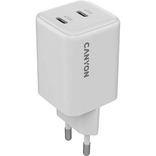 Canyon Φορτιστής Χωρίς Καλώδιο GaN με 2 Θύρες USB-C 45W Power Delivery Λευκός - Image 3