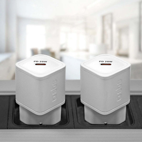 SBS Φορτιστής Χωρίς Καλώδιο GaN με Θύρα USB-C 20W Power Delivery Λευκός (TRGAN1C20W) - Image 3