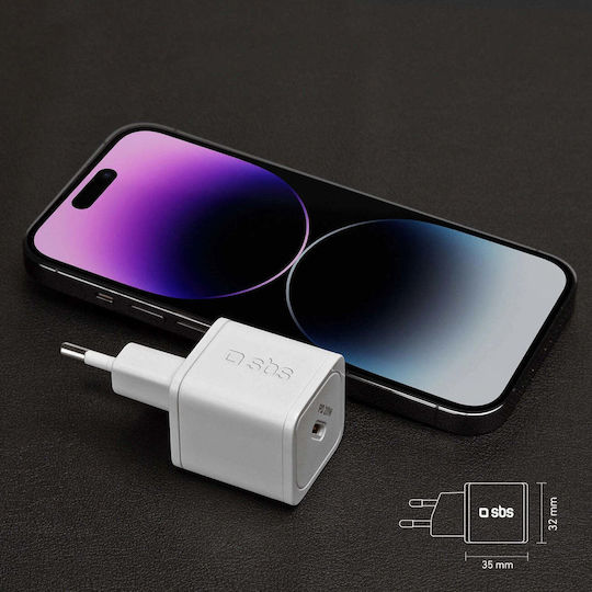 SBS Φορτιστής Χωρίς Καλώδιο GaN με Θύρα USB-C 20W Power Delivery Λευκός (TRGAN1C20W) - Image 9