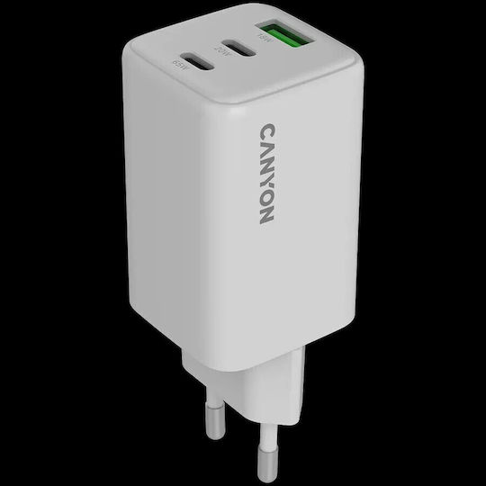 Canyon Φορτιστής Χωρίς Καλώδιο GaN με Θύρα USB-A και 2 Θύρες USB-C 65W Power Delivery Λευκός - Image 2