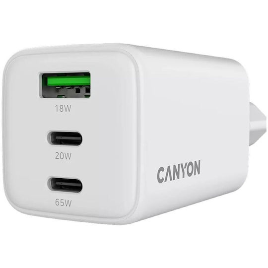Canyon Φορτιστής Χωρίς Καλώδιο GaN με Θύρα USB-A και 2 Θύρες USB-C 65W Power Delivery Λευκός - Image 5