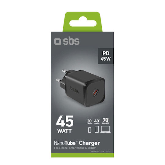 SBS Φορτιστής Χωρίς Καλώδιο GaN με Θύρα USB-C 45W Power Delivery Μαύρος (TRGAN1C45W) - Image 4