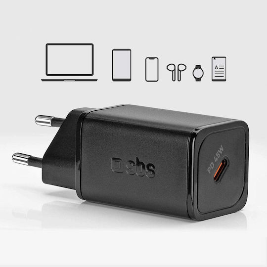 SBS Φορτιστής Χωρίς Καλώδιο GaN με Θύρα USB-C 45W Power Delivery Μαύρος (TRGAN1C45W) - Image 9