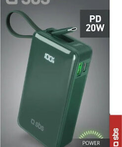 Alternative view of SBS Power Bank 10000mAh 22.5W με Θύρα USB-A και Θύρα USB-C Power Delivery Πράσινο