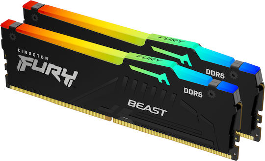 Kingston FURY Beast RGB DDR5 32GB RAM με 2x16GB Modules και Ταχύτητα 6400 για Desktop KF564C32BBEAK2-32