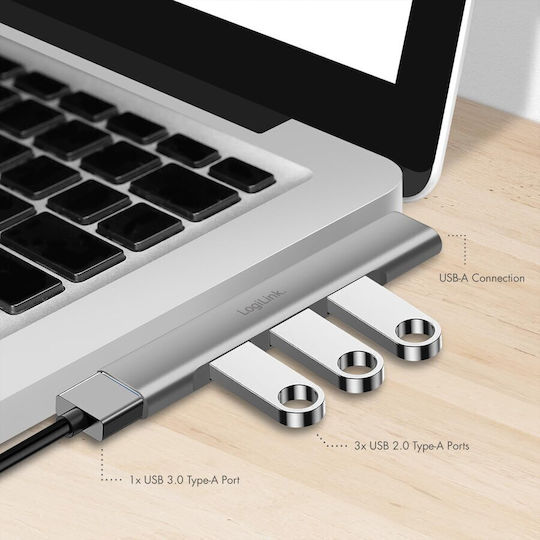 LogiLink USB 3.0 Hub 4 Θυρών με σύνδεση USB-A Γκρι (UA0436) - Image 2