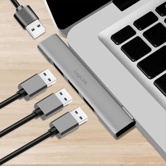 LogiLink USB 3.0 Hub 4 Θυρών με σύνδεση USB-A Γκρι (UA0436) - Image 3