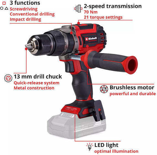 Einhell TP-CD 18/70 Κρουστικό Δραπανοκατσάβιδο Μπαταρίας Solo Brushless 18V 4514315 - Image 3