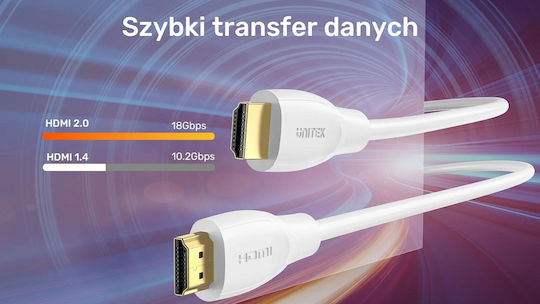 Unitek HDMI 2.0 Cable HDMI male - HDMI male 1m Λευκό C11090AWH03-1M - Image 5