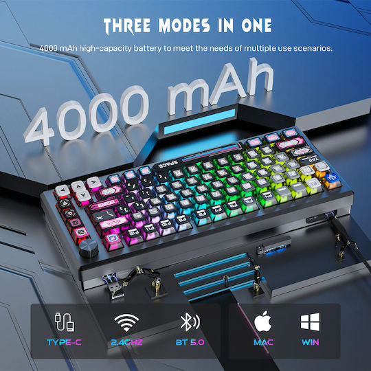 Redragon Uranus Pro 82 Ασύρματο Gaming Μηχανικό Πληκτρολόγιο Tenkeyless με RGB φωτισμό (Αγγλικό US) - Image 11