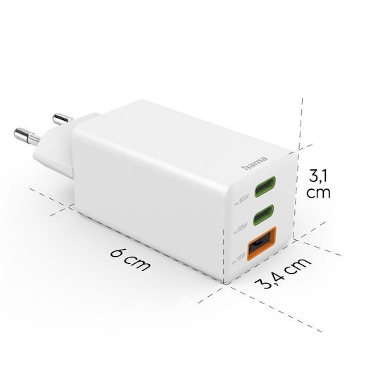 HAMA Φορτιστής Χωρίς Καλώδιο GaN με Θύρα USB-A και 2 Θύρες USB-C 65W Power Delivery Λευκός (00201996) - Image 8