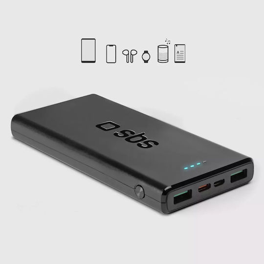 SBS Power Bank 10000mAh 20W με 2 Θύρες USB-A και Θύρα USB-C Power Delivery Μαύρο - Image 5
