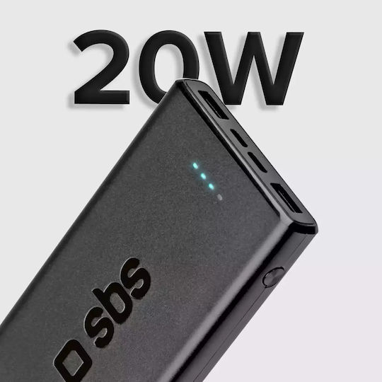 SBS Power Bank 10000mAh 20W με 2 Θύρες USB-A και Θύρα USB-C Power Delivery Μαύρο - Image 9