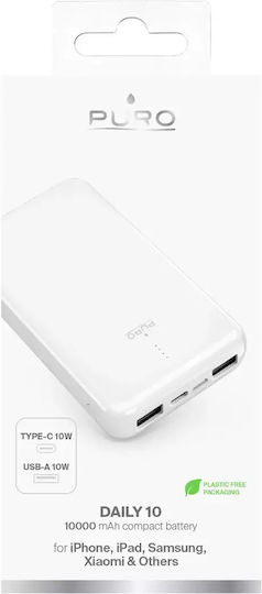 Puro Power Bank 10000mAh 12W με 2 Θύρες USB-A και Θύρα USB-C Λευκό - Image 4