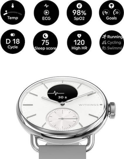 Withings ScanWatch 2 Stainless Steel 38mm Αδιάβροχο με Παλμογράφο (Pearl White) - Image 6