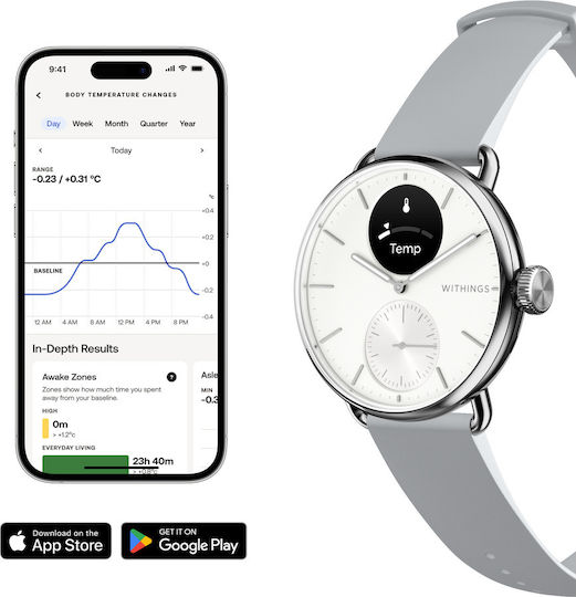 Withings ScanWatch 2 Stainless Steel 38mm Αδιάβροχο με Παλμογράφο (Pearl White) - Image 5