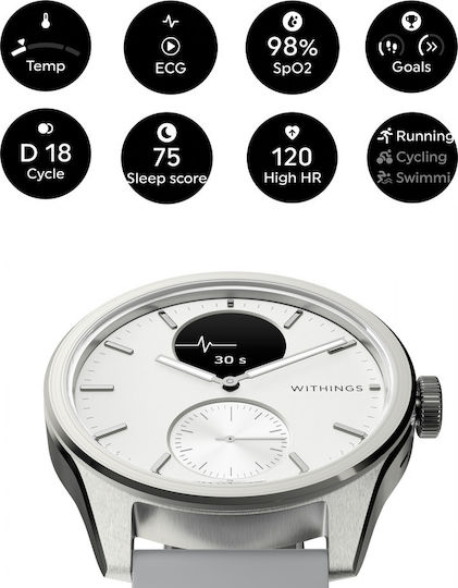 Withings ScanWatch 2 Stainless Steel 42mm Αδιάβροχο με Παλμογράφο (Λευκό) - Image 8