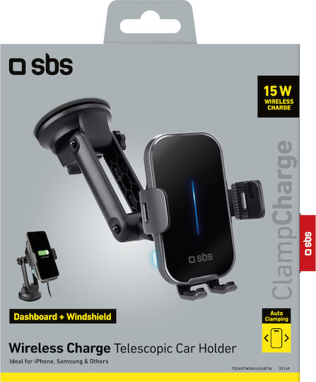 SBS Wireless Βάση Κινητού Αυτοκινήτου με Ρυθμιζόμενα Άγκιστρα και Ασύρματη Φόρτιση Μαύρη - Image 6