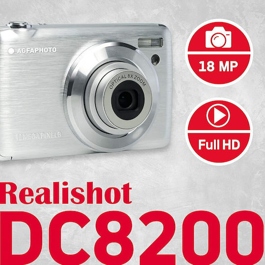 AgfaPhoto Realishot Dc8200 Compact Φωτογραφική Μηχανή 18MP Οπτικού Ζουμ 8x με Οθόνη 2.7" και Ανάλυση Video Full HD (1080p) Ασημί - Image 6