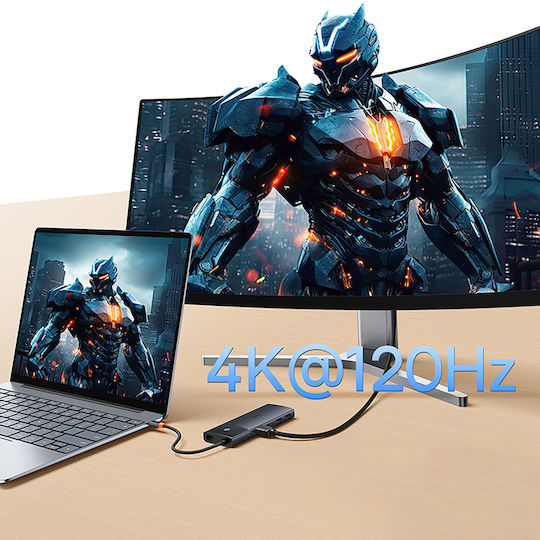 Baseus Metal Gleam II USB-A / USB-C Docking Station με 4K PD Ethernet Γκρι - Image 4