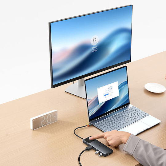 Baseus Metal Gleam II USB-A / USB-C Docking Station με 4K PD Ethernet Γκρι - Image 3