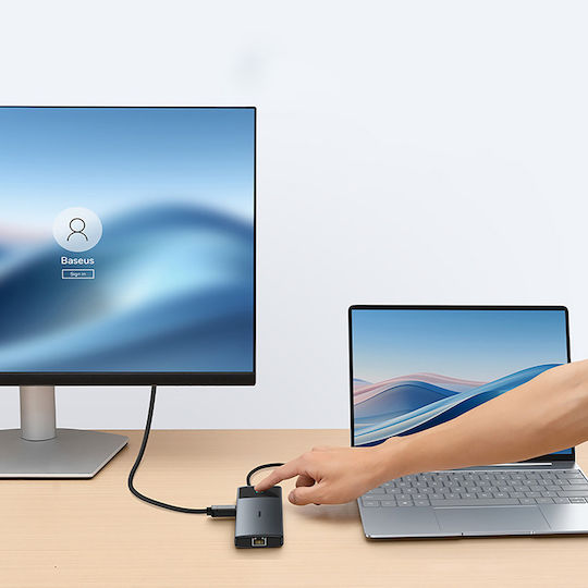 Baseus Metal Gleam II USB-A / USB-C Docking Station με 4K PD Ethernet Γκρι - Image 5