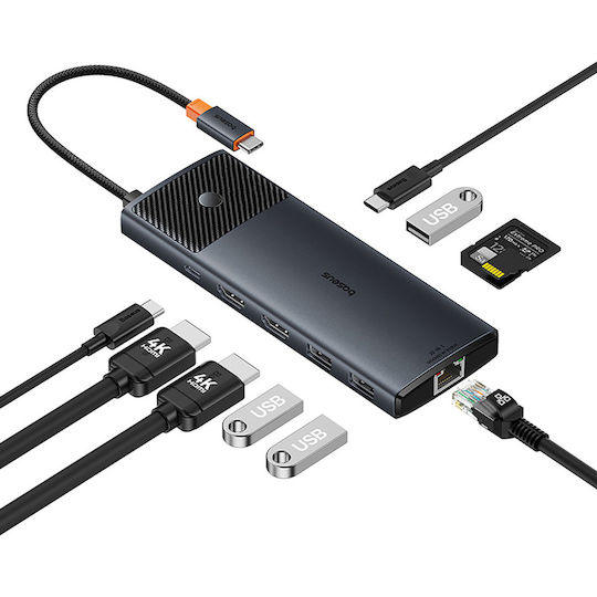 Baseus Metal Gleam II USB-A / USB-C Docking Station με 4K PD Ethernet Γκρι - Image 11