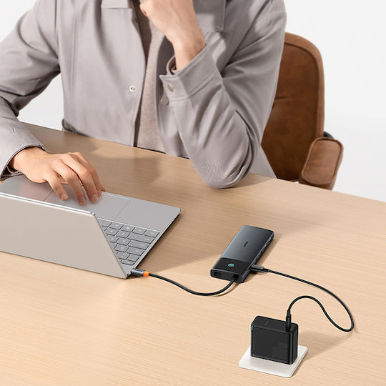 Baseus Metal Gleam II USB-A / USB-C Docking Station με 4K PD Ethernet Γκρι - Image 2