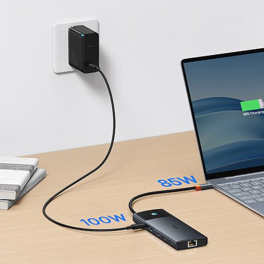 Baseus Metal Gleam II USB-A / USB-C Docking Station με 4K PD Ethernet Γκρι - Image 6