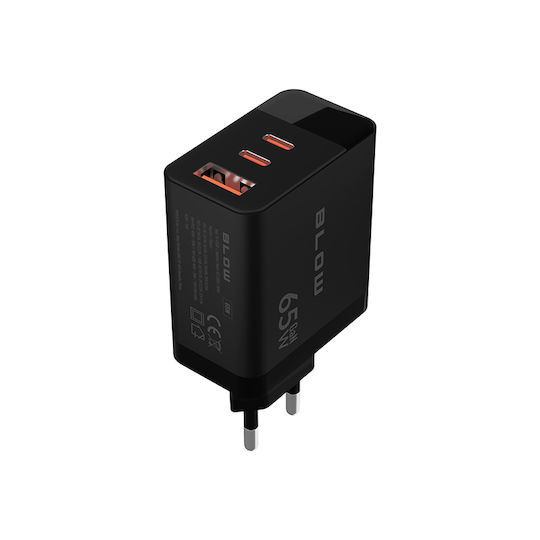 Blow Φορτιστής Χωρίς Καλώδιο GaN με Θύρα USB-A και 2 Θύρες USB-C 65W Power Delivery / Quick Charge 3.0 Μαύρος (76-030) - Image 4