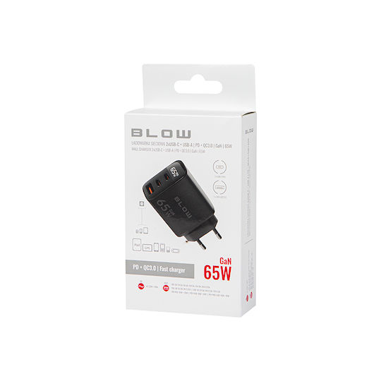 Blow Φορτιστής Χωρίς Καλώδιο GaN με Θύρα USB-A και 2 Θύρες USB-C 65W Power Delivery / Quick Charge 3.0 Μαύρος (76-030) - Image 5