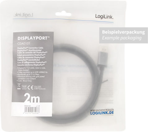 LogiLink Cable DisplayPort male - DisplayPort male 1m Μαύρο (CDA0100) - Image 4