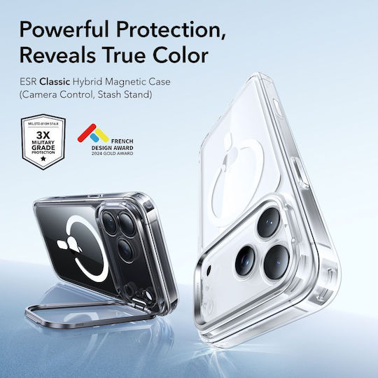 ESR Classic Hybrid Kickstand Back Cover Μεταλλικό Διάφανο (iPhone 17 Pro) - Image 2