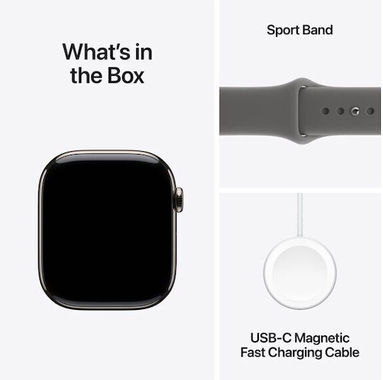 Apple Watch Series 11 Cellular Titanium 46mm Αδιάβροχο με eSIM και Παλμογράφο (Natural Titanium Case with Stone Grey Sport Band - S/M) - Image 5