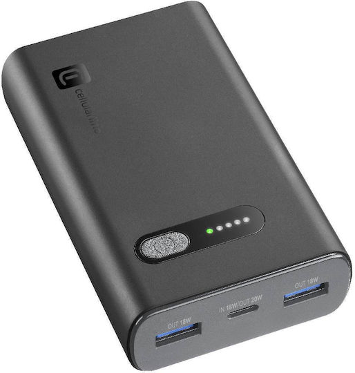 Cellular Line FAST Power Bank 10000mAh 18W με 2 Θύρες USB-A και Θύρα USB-C Power Delivery Μαύρο