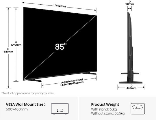 Hisense Smart Τηλεόραση 85" 4K UHD LED A6Q HDR (2025) 85A6Q - Image 6