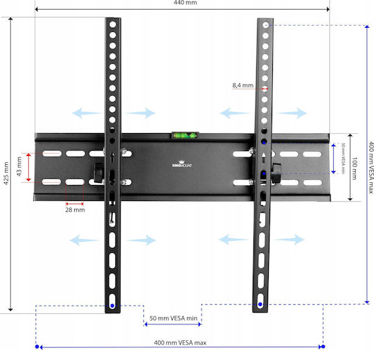 King Mount UCH-SCI-KMNT-013 Βάση Τηλεόρασης Τοίχου έως 65" και 45kg - Image 6