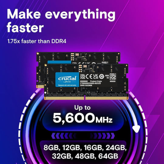 Crucial DDR5 48GB RAM με 2x24GB Modules και Ταχύτητα 5600 για Laptop CT2K24G56C46S5 - Image 3